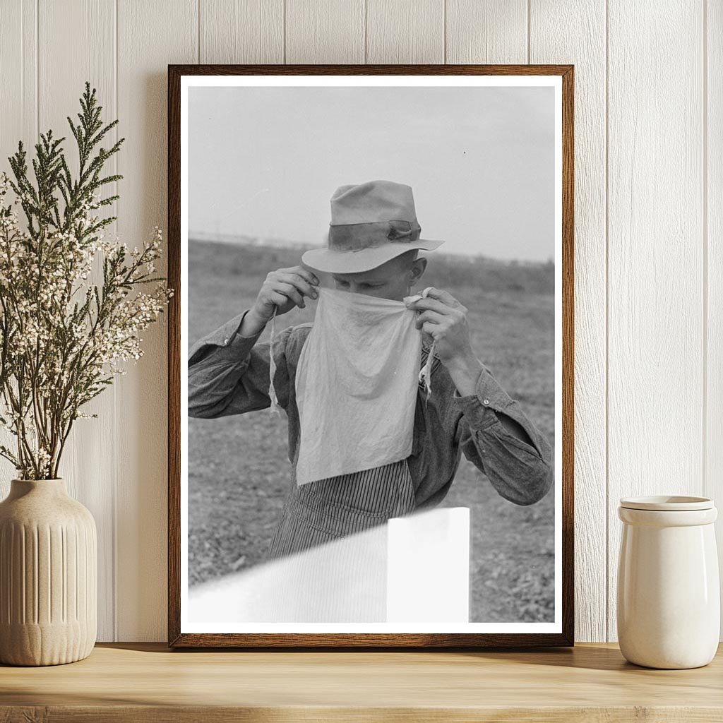 Farmer in Arkansas with Dust Mask during Haying 1938