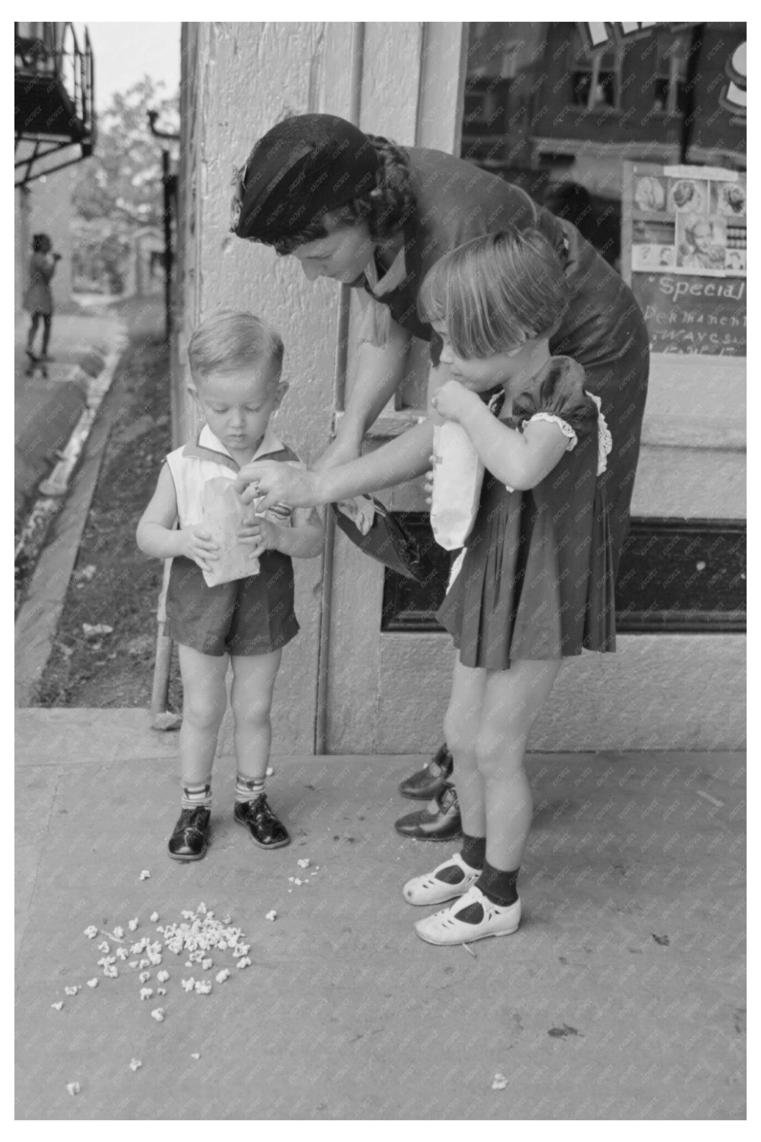 Mother and Children Enjoying Popcorn at Rice Festival 1938