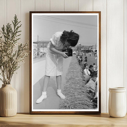 Girl Photographing Crowd at National Rice Festival 1938