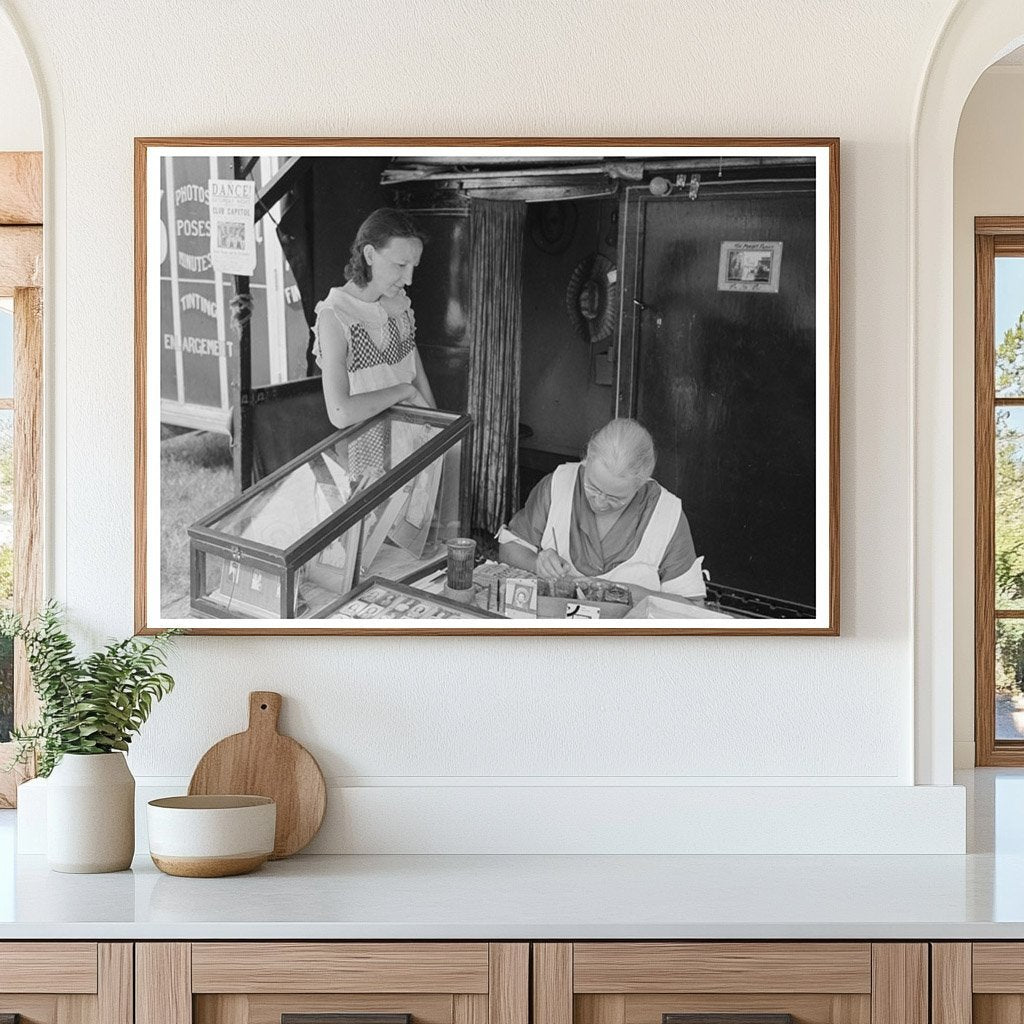 Wife of Photographer Tinting Portraits at Rice Festival 1938