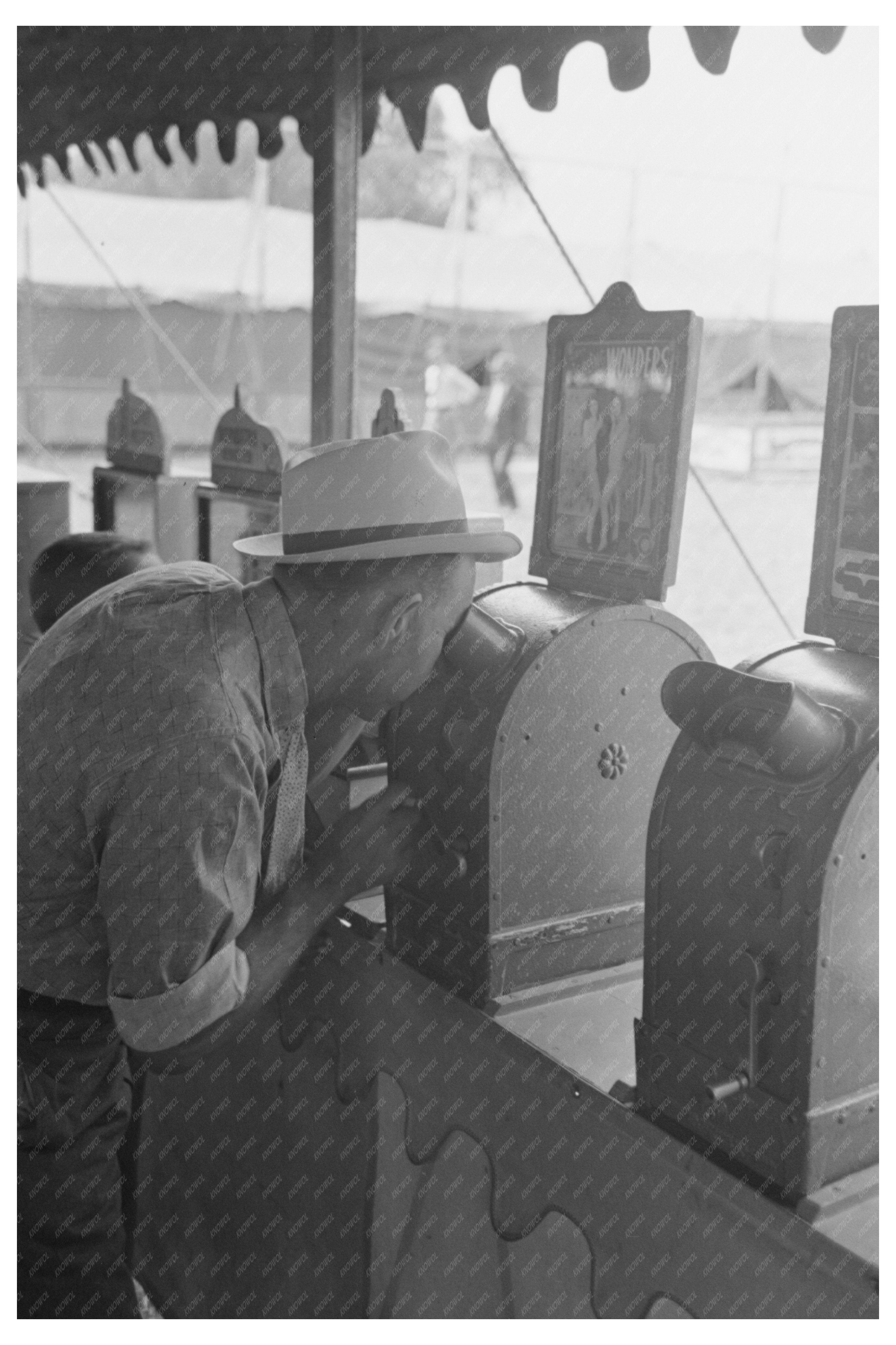 Vintage 1938 Man at Penny Peep Show in Louisiana