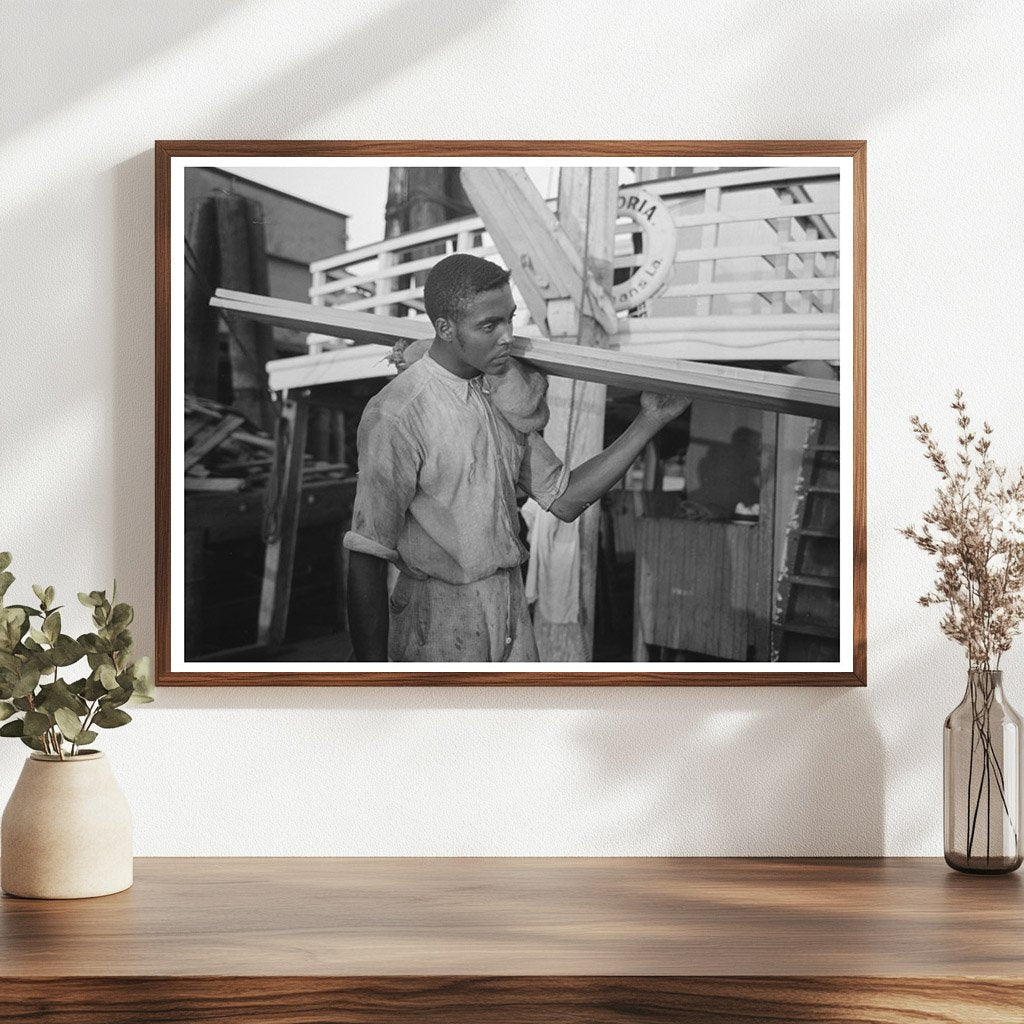 Stevedore Carrying Lumber in New Orleans September 1938