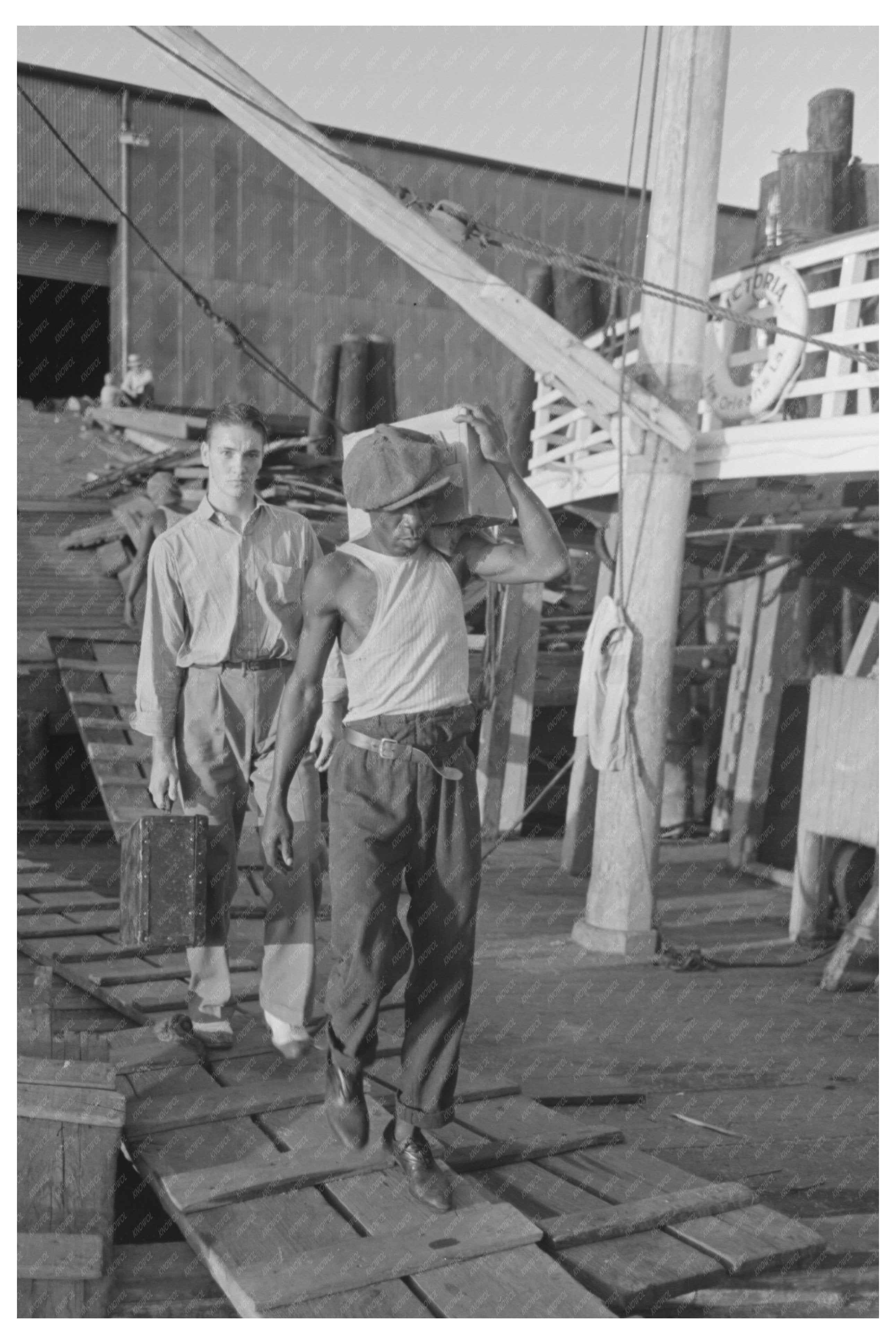 Stevedore Carrying Lumber New Orleans 1938