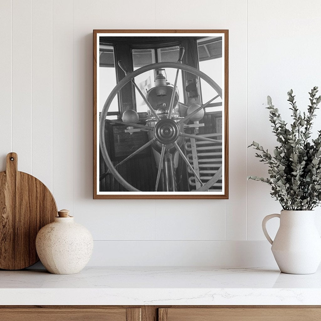 Wheelhouse of U.S. Engineers Tugboat Mississippi River 1938