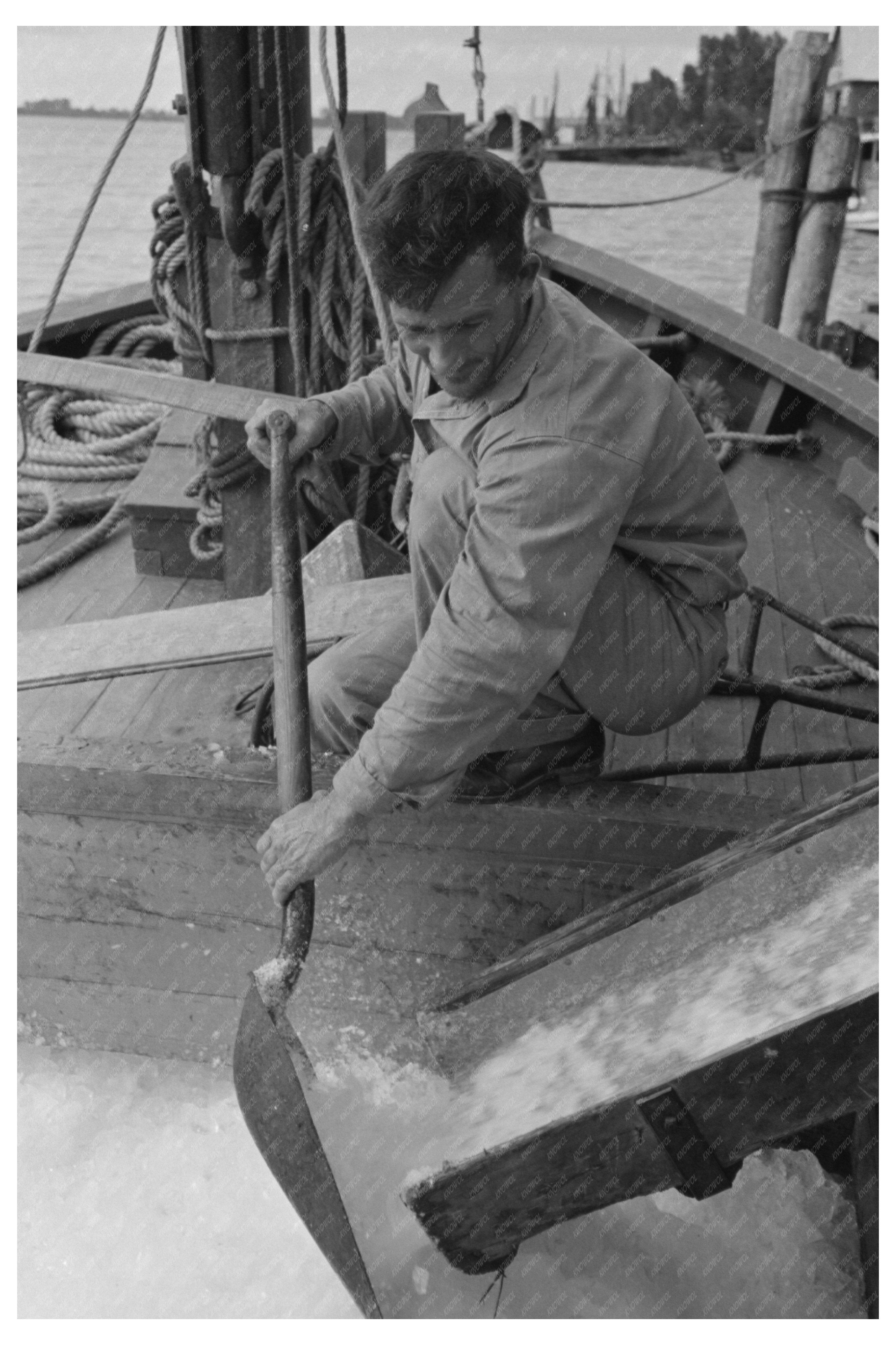 Ice Loading on Shrimp Boat in Morgan City 1938