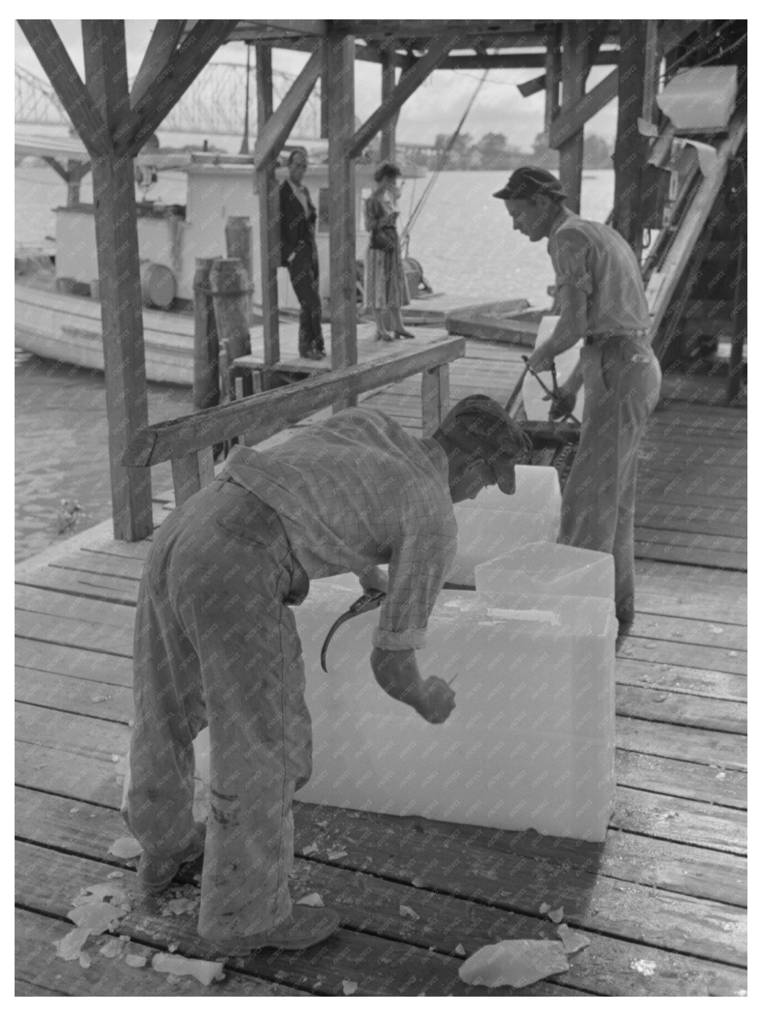 Laborers Chopping Ice for Shrimp Boats Morgan City 1938