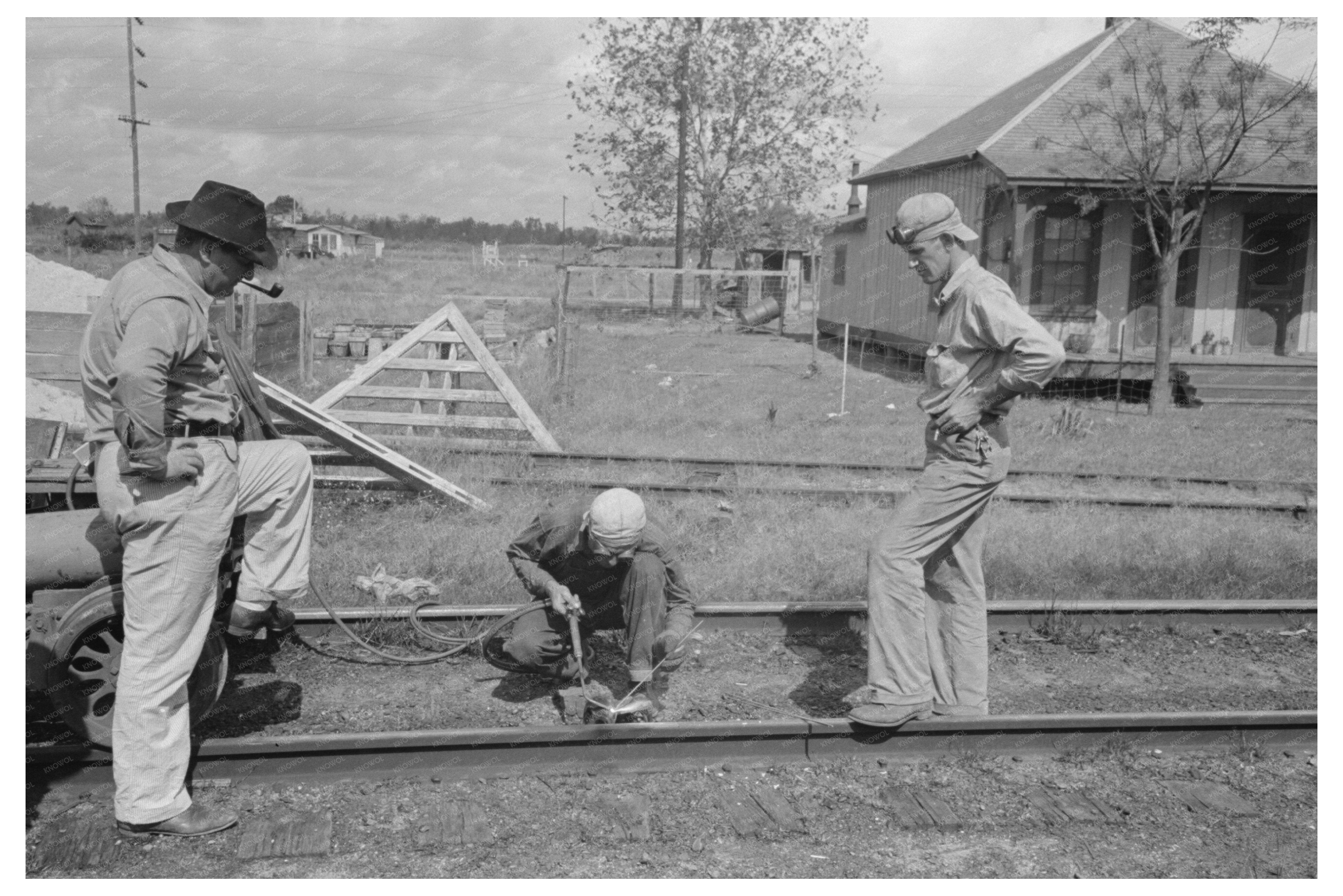 Welding a Rail Near Port Barre Louisiana October 1938