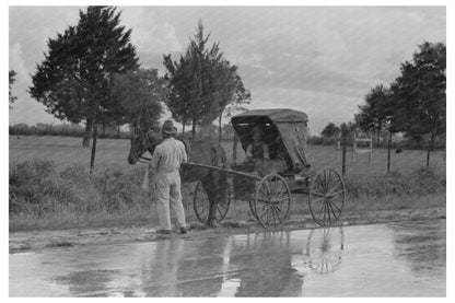 Vintage Buggy on Highway near Lafayette Louisiana 1938