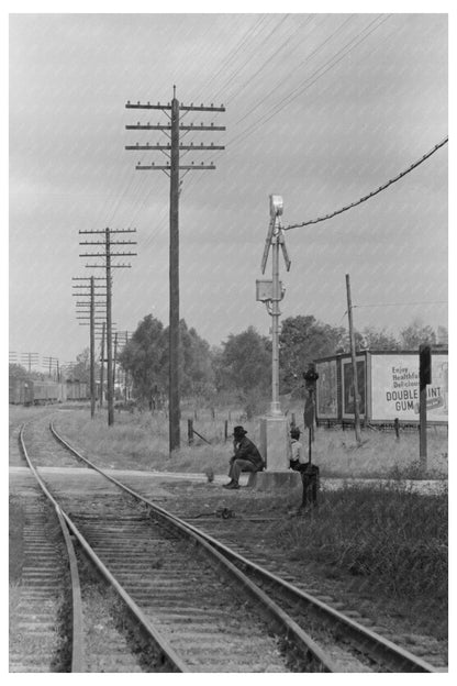 Men on Signal Tower Morgan City Railroad October 1938