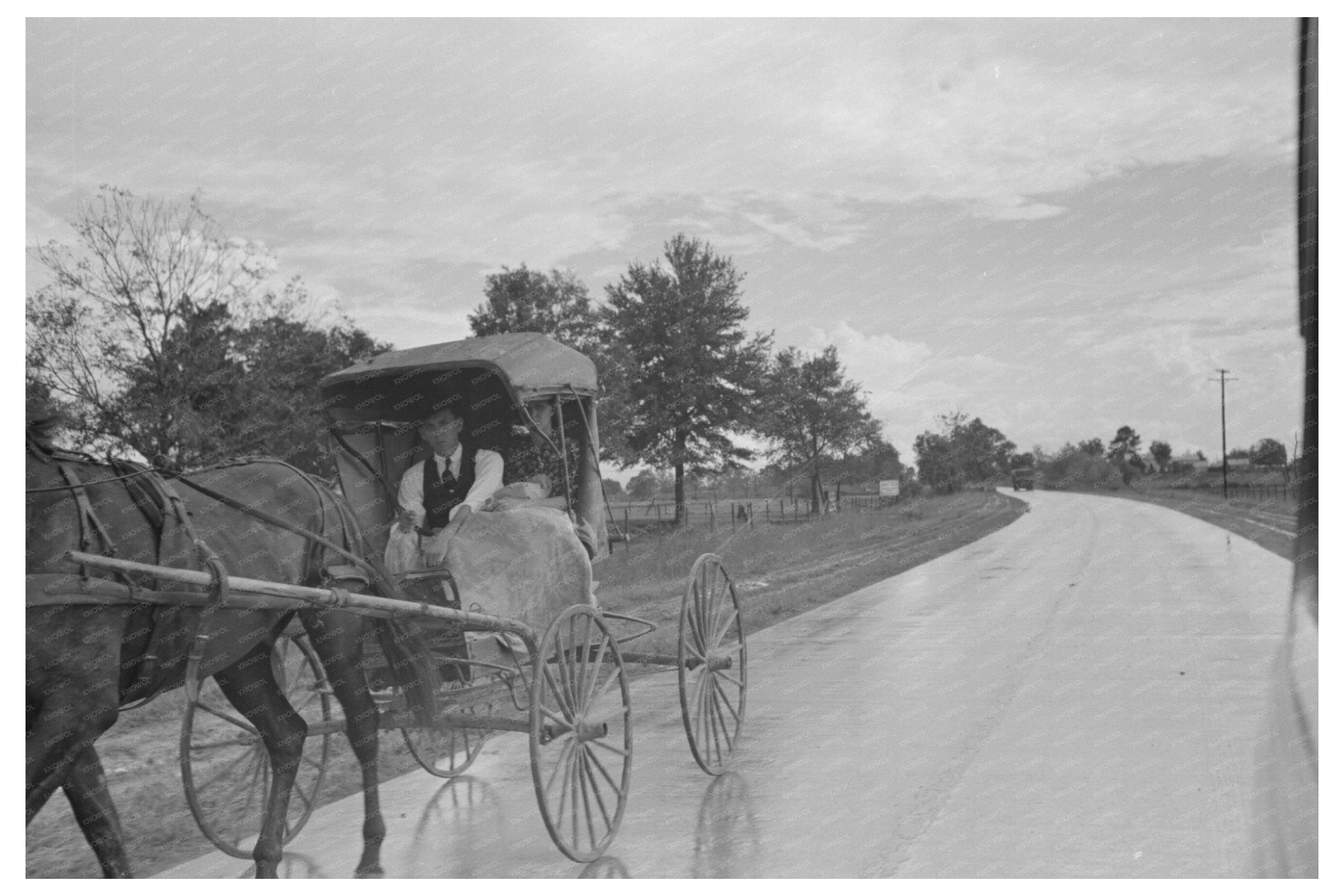 Vintage 1938 Buggy on Highway near Lafayette Louisiana