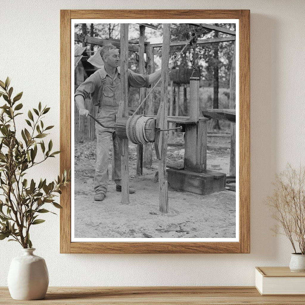 Cut-Over Farmer Drawing Water in Amite Louisiana 1938