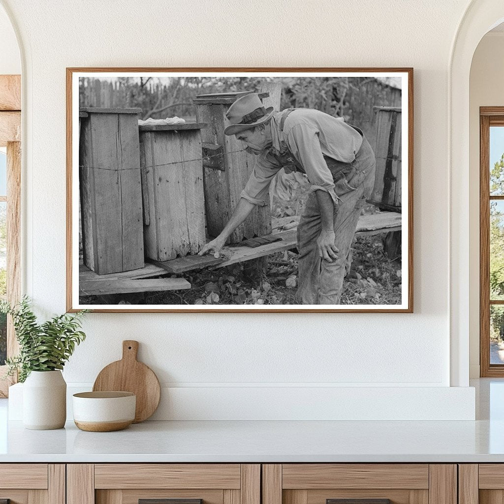 William E Smith Inspects Beehives Louisiana 1938