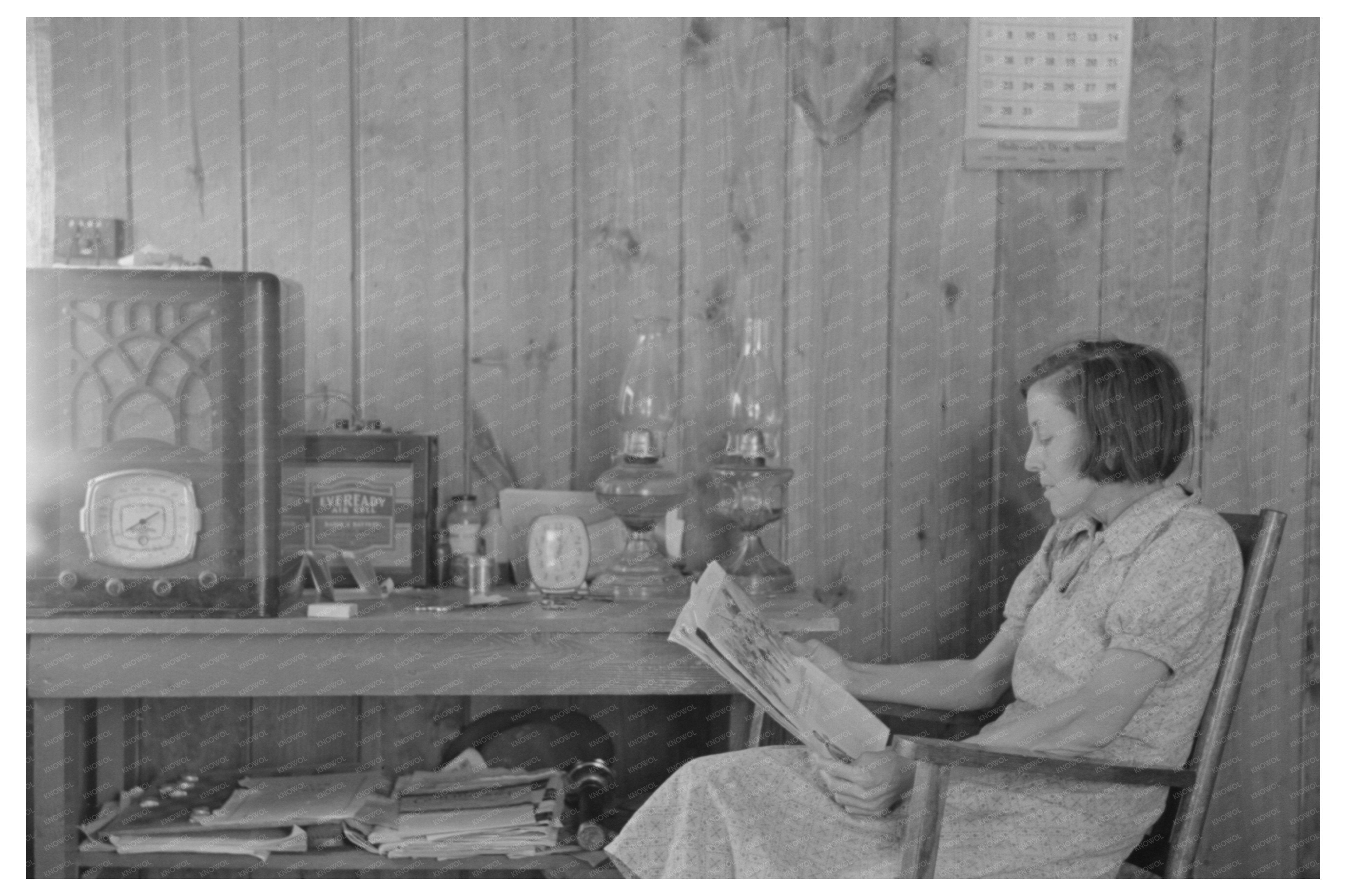 Woman Reading in Living Room Chicot Farms Arkansas 1939