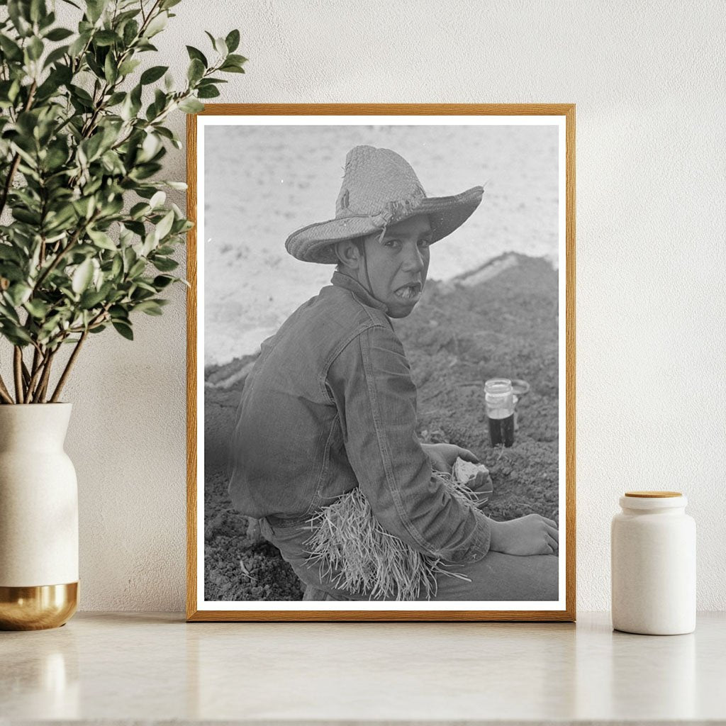 Mexican Boy Eating Lunch in Field Santa Maria Texas 1939