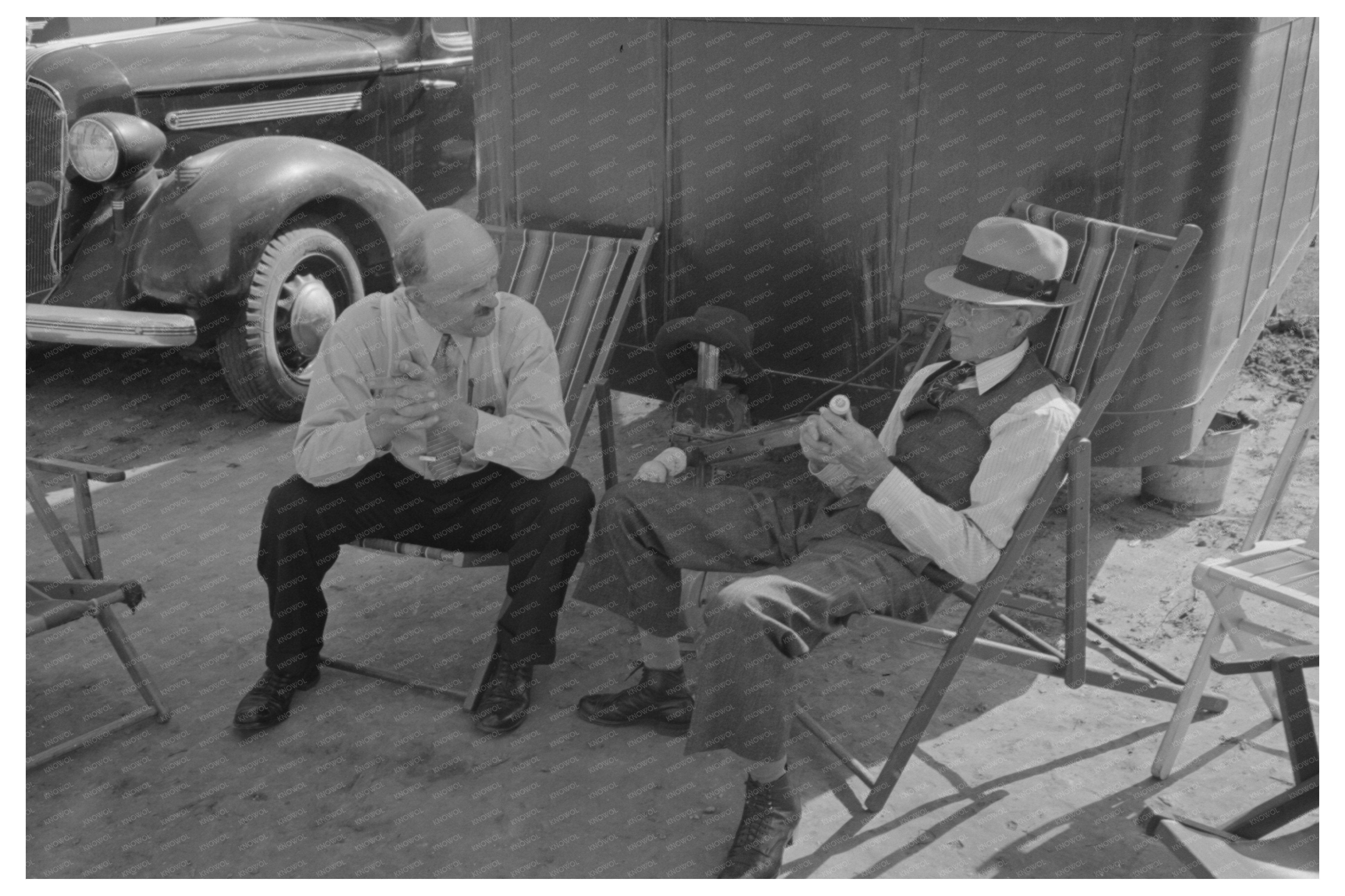 Vintage 1939 Camping Scene with Tourists in McAllen Texas