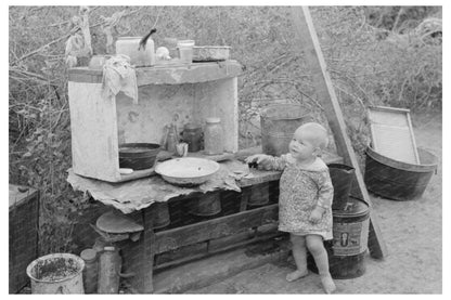 Child in Tent Home Surrounded by Cotton Sacks Harlingen 1939