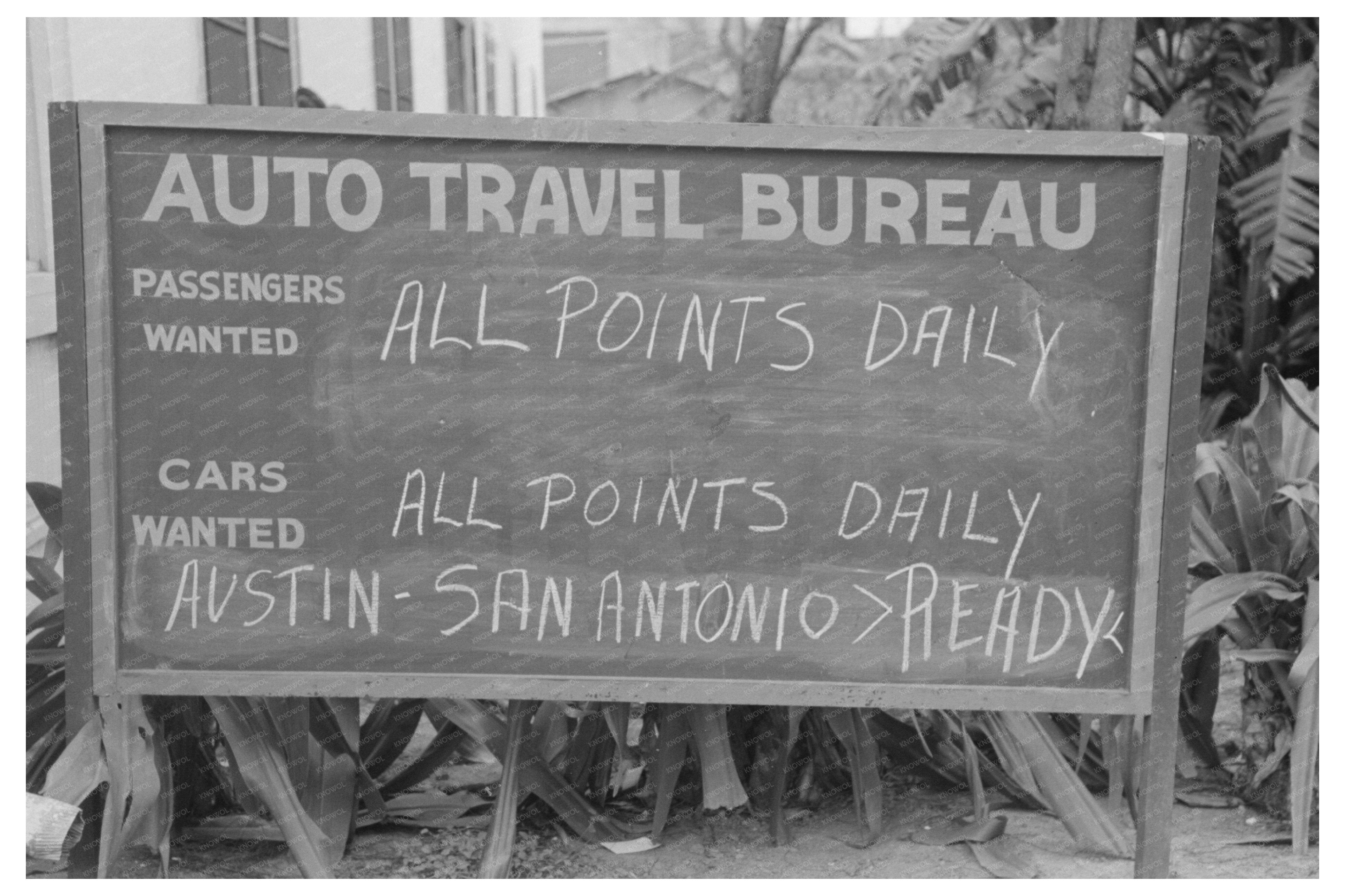 Auto Travel Bureau Sign Harlingen Texas February 1939