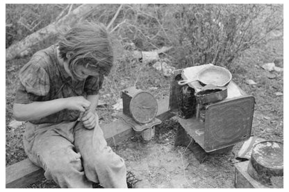 Child Playing in Makeshift Playhouse Texas 1939