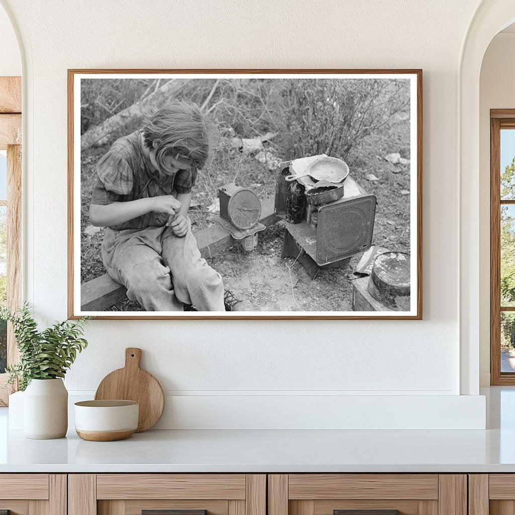 Child Playing in Makeshift Playhouse Texas 1939