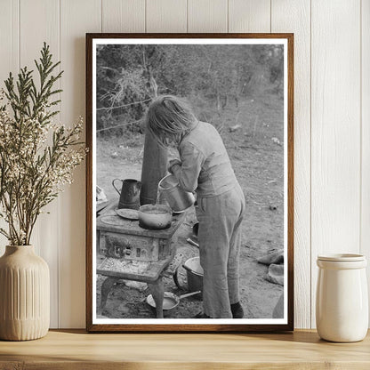 Child Adding Water to Boiling Beans in Texas Camp 1939