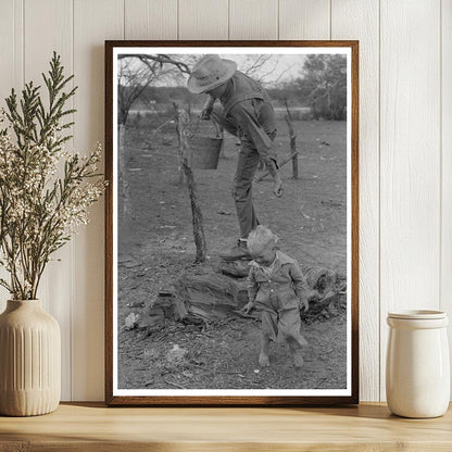 Child Climbing Fence with Water Pail Texas 1939