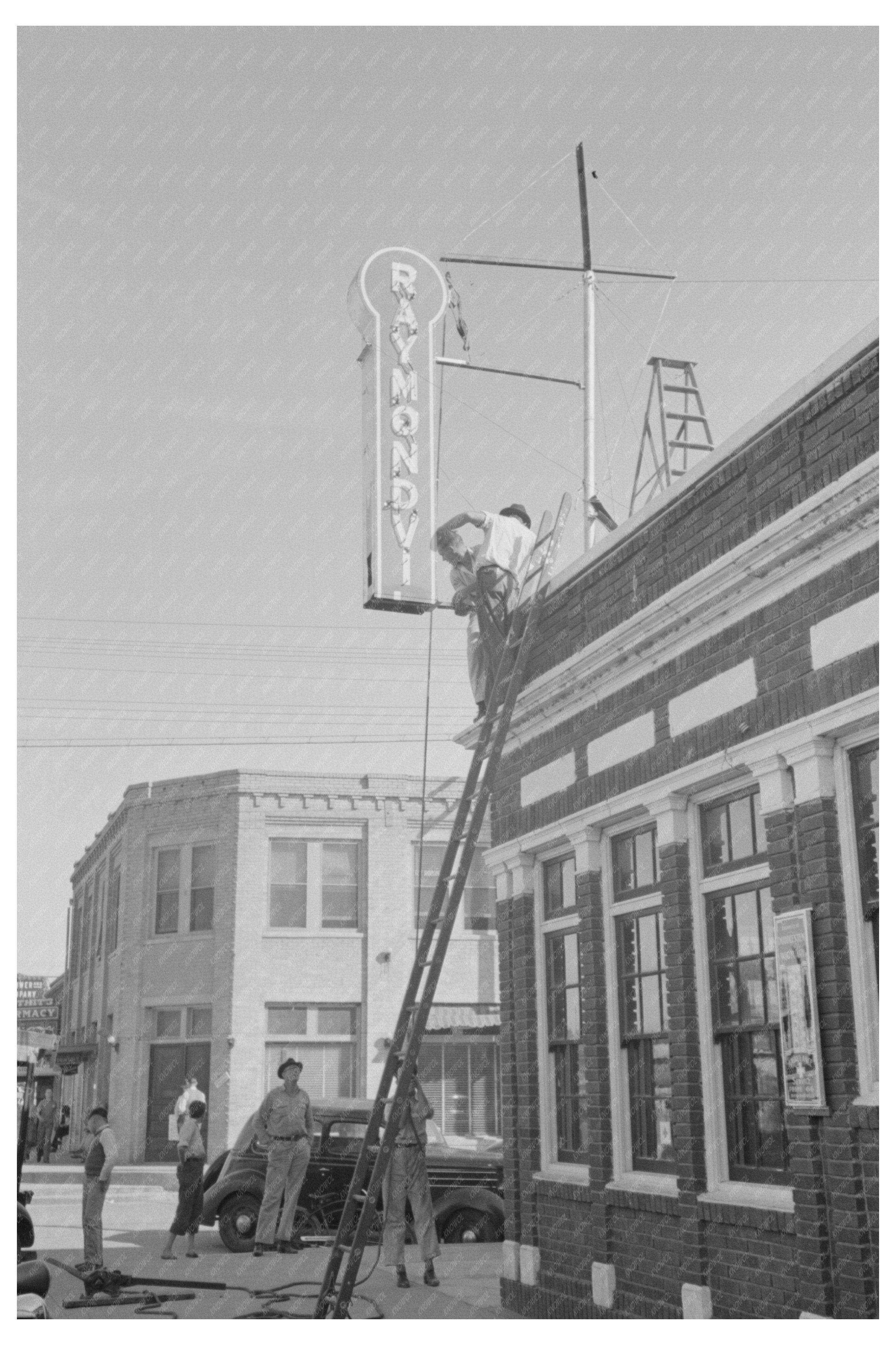 Texas State Bank Sign Erection Raymondville 1939