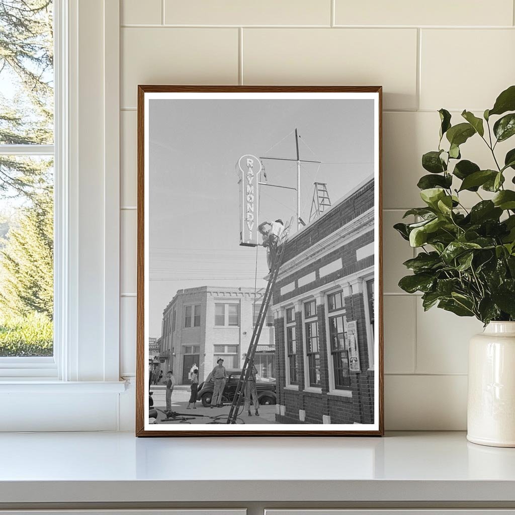 Texas State Bank Sign Erection Raymondville 1939