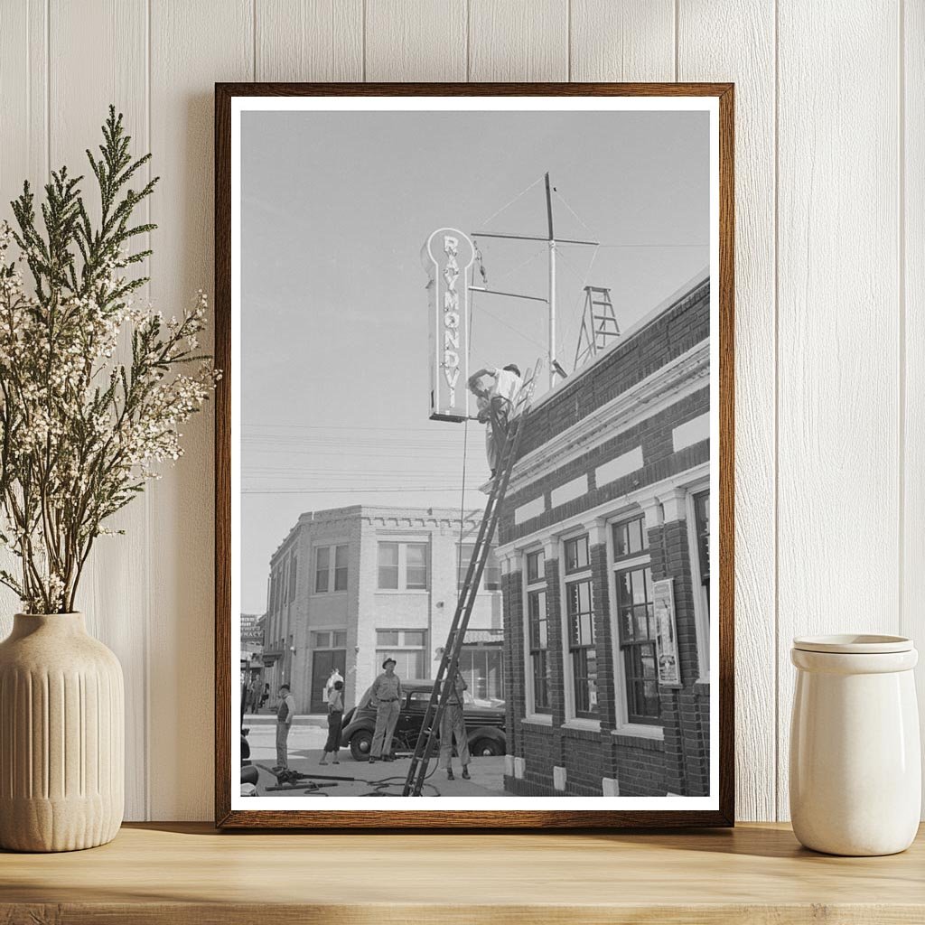 Texas State Bank Sign Erection Raymondville 1939