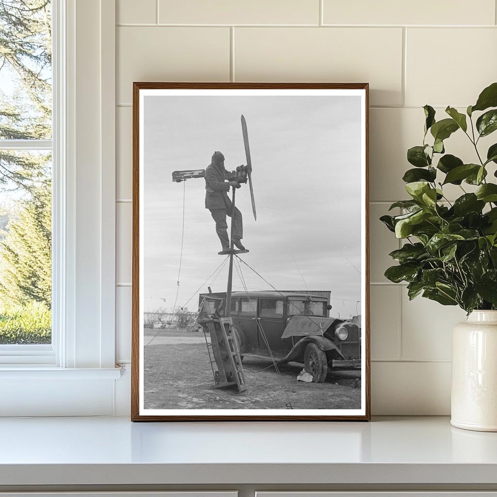 Shrimp Fisherman Erects Wind Charger in Corpus Christi 1939