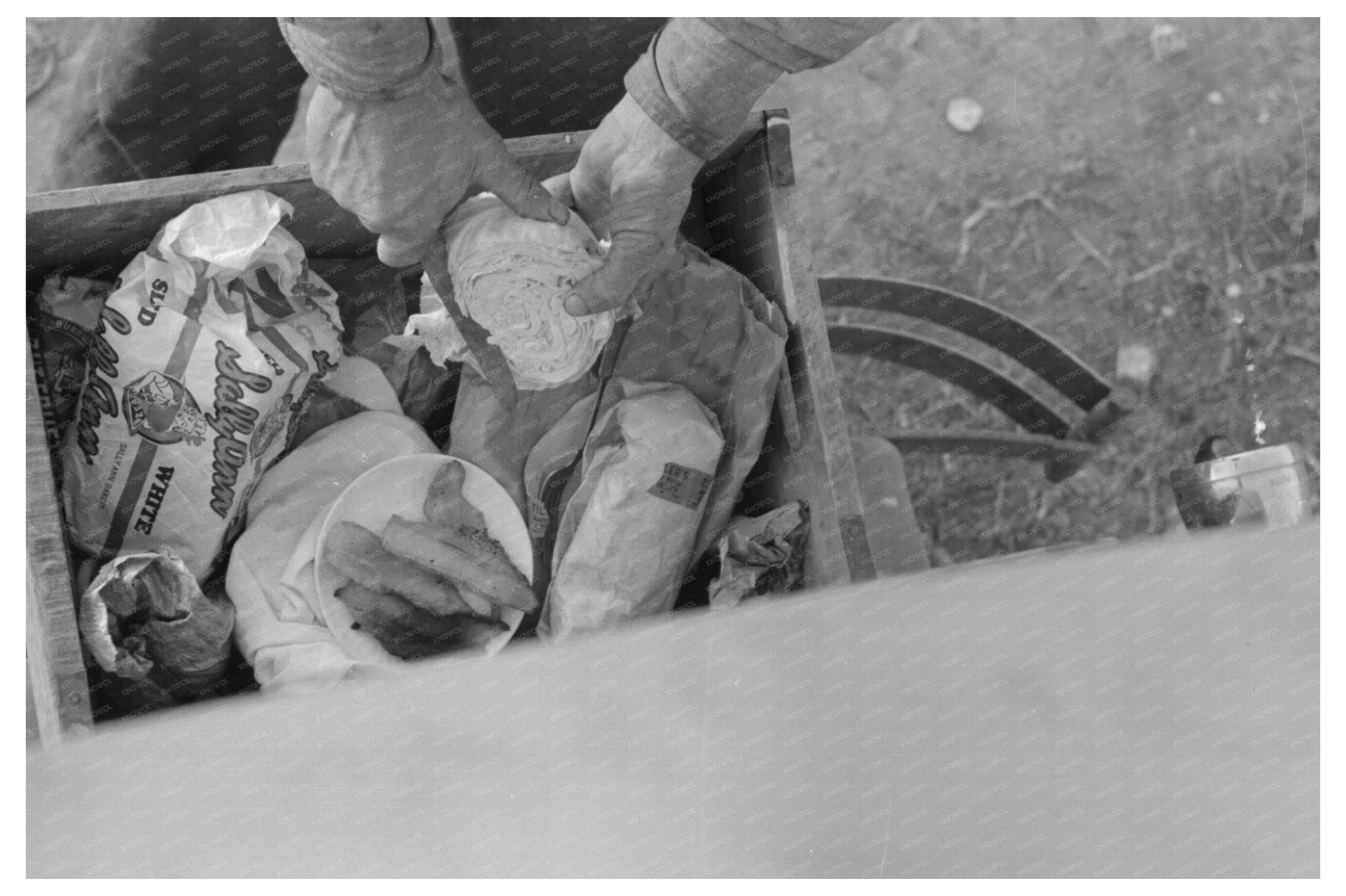 Chow Wagon and Cabbage Cutting in Texas Migrant Camp 1939