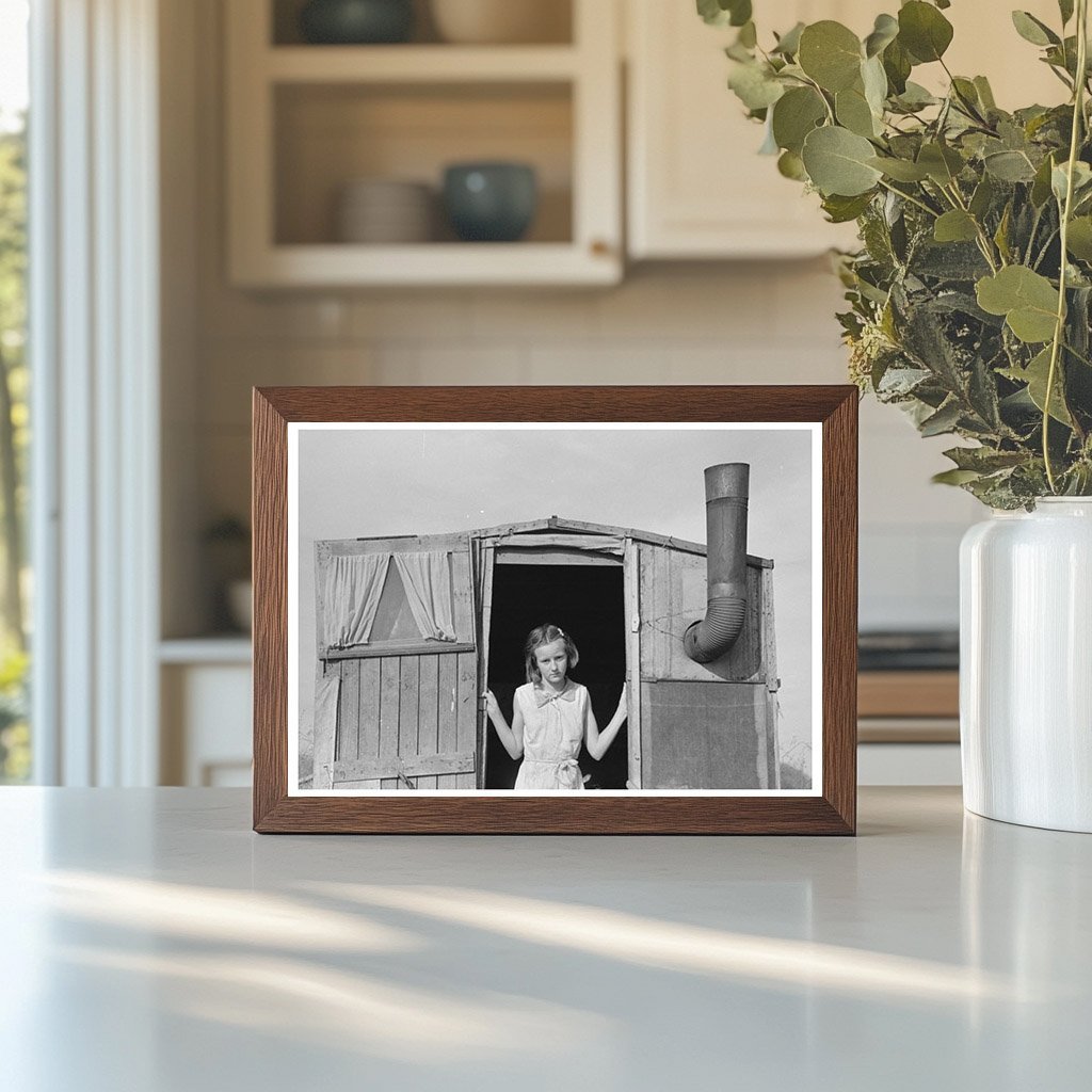 Young Girl in Trailer Doorway Sebastin Texas 1939