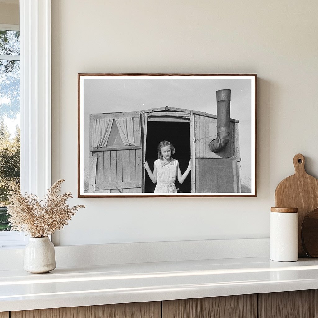 Young Girl in Trailer Doorway Sebastin Texas 1939