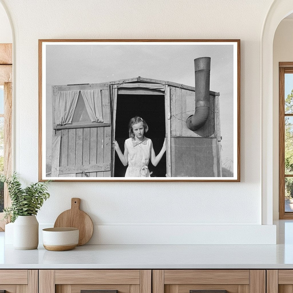 Young Girl in Trailer Doorway Sebastin Texas 1939