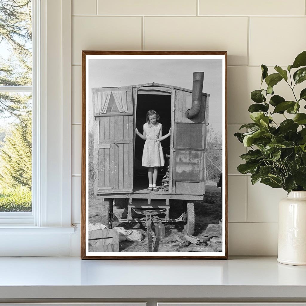 Vintage 1939 Girl in Doorway of Texas Trailer