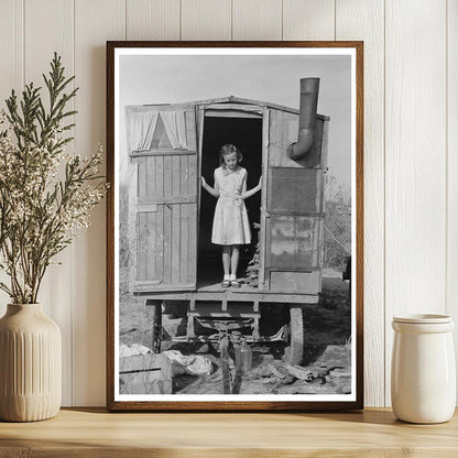 Vintage 1939 Girl in Doorway of Texas Trailer