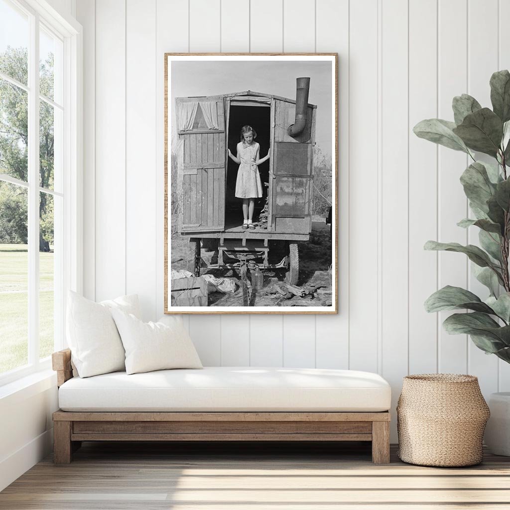 Vintage 1939 Girl in Doorway of Texas Trailer