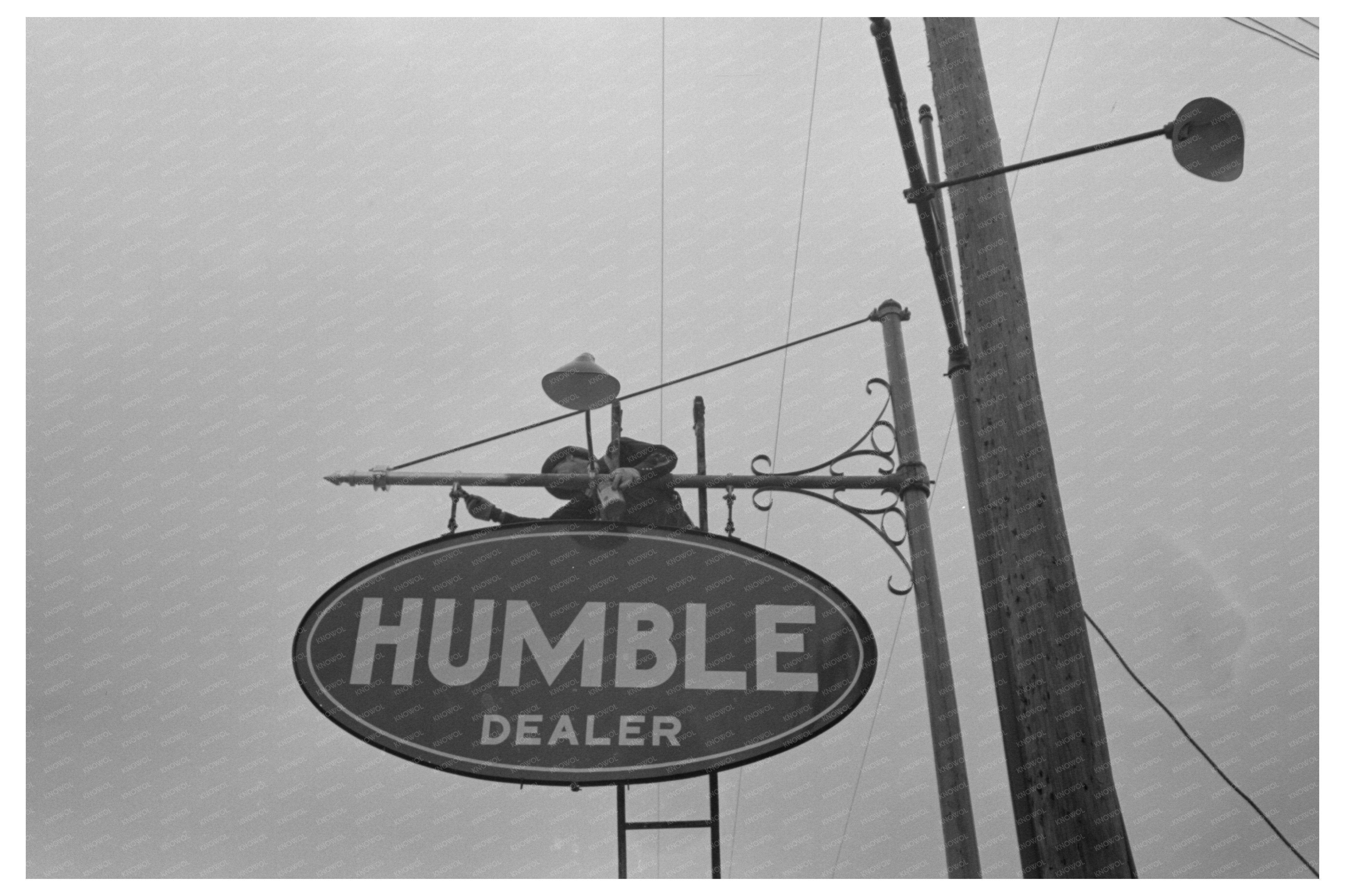 Man Erecting Sign in Alice Texas March 1939