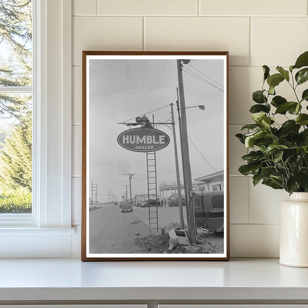 Man Erects Sign in Alice Texas March 1939