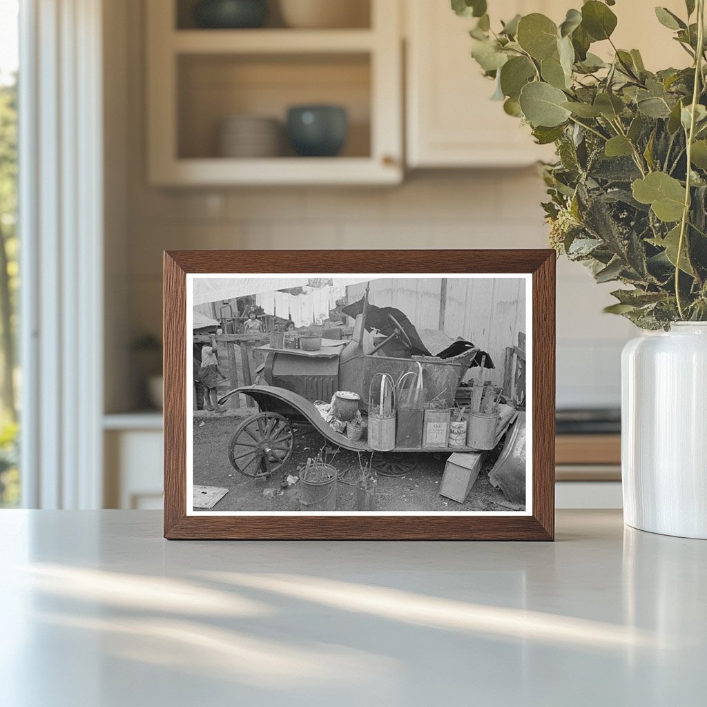 Vintage 1939 San Antonio Texas Automobile and Potted Flowers