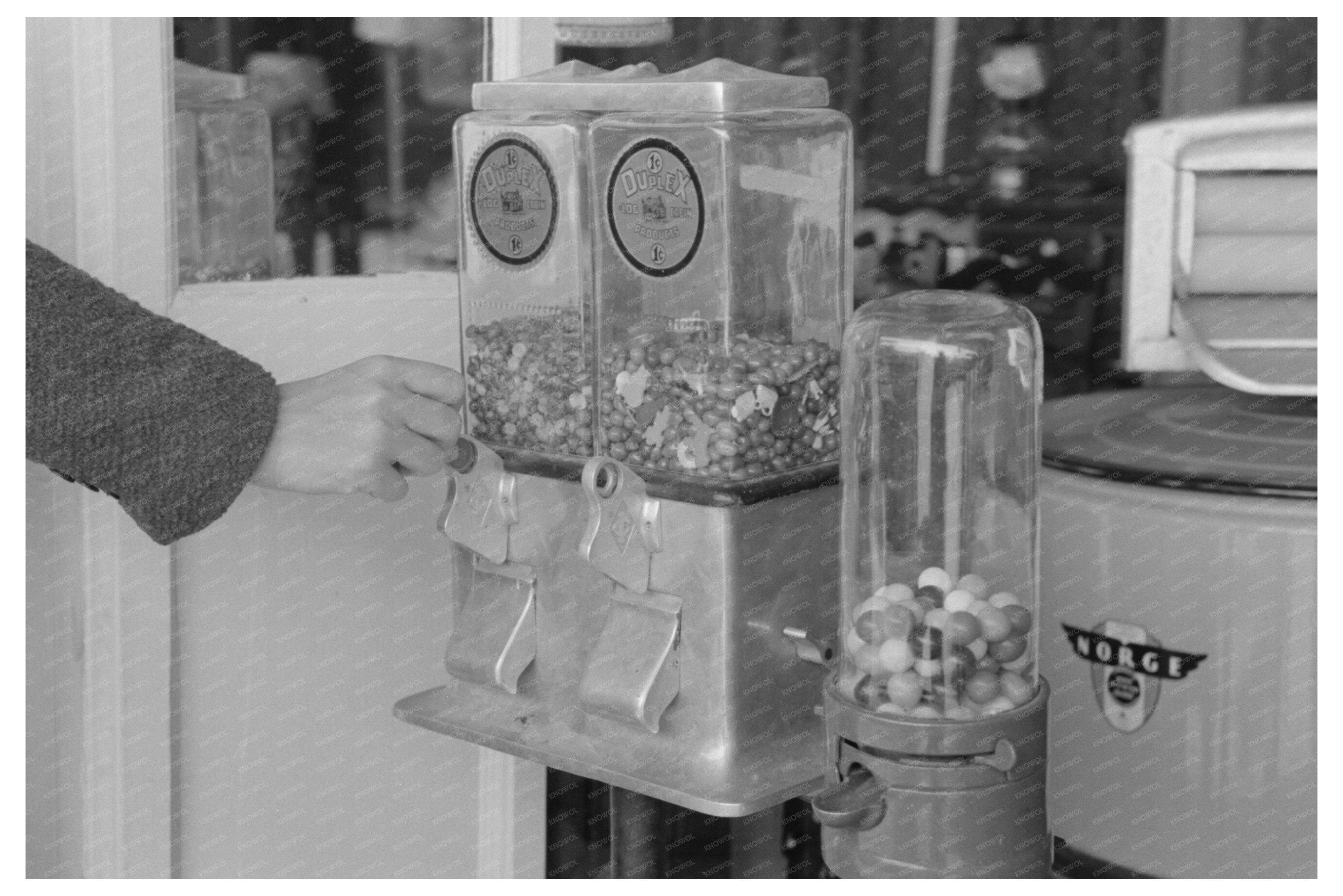 Girl using vending machine in San Antonio 1939