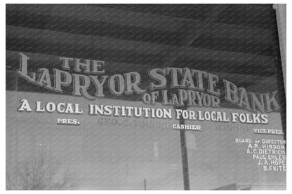 Bank Window in La Pryor Texas March 1939