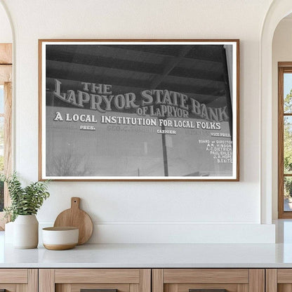 Bank Window in La Pryor Texas March 1939