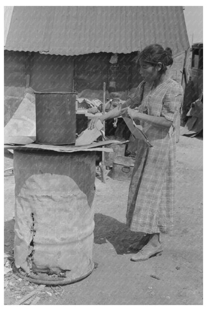 Mexican Woman Building Fire in Backyard San Antonio 1939