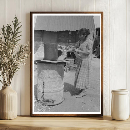 Mexican Woman Building Fire in Backyard San Antonio 1939