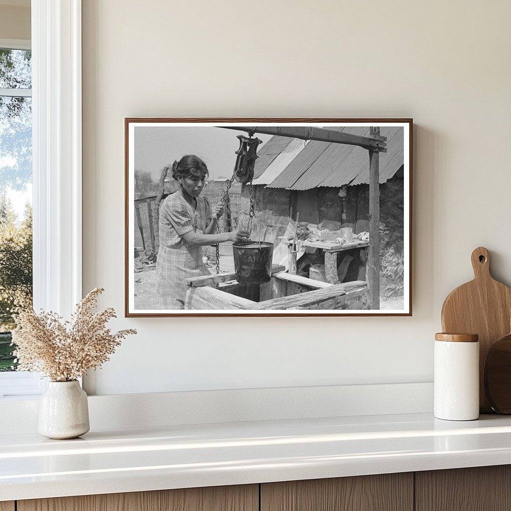 Mexican Woman Drawing Water from Backyard Well 1939