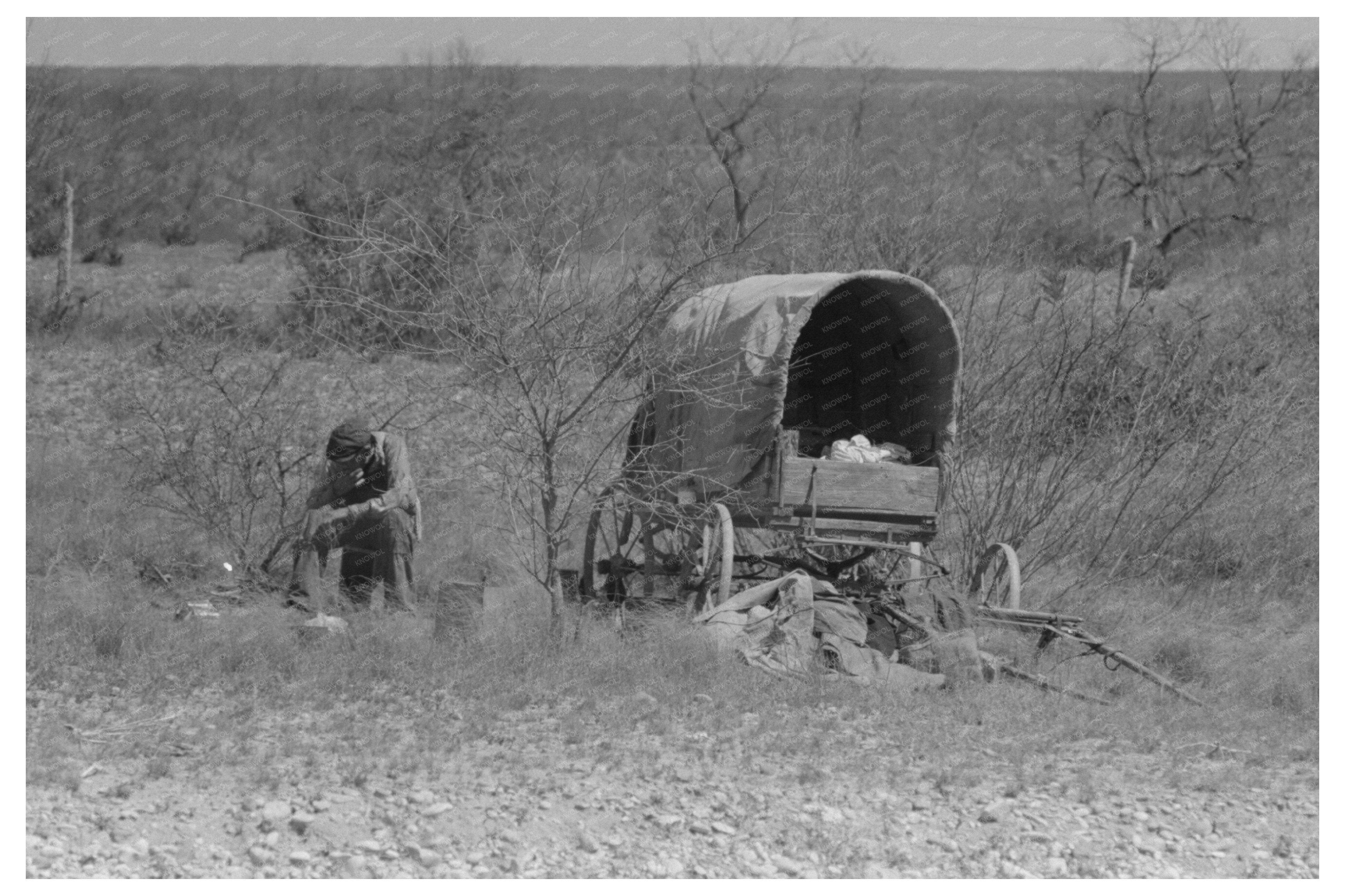 Man Camping in Mesquite Uvalde Texas March 1939