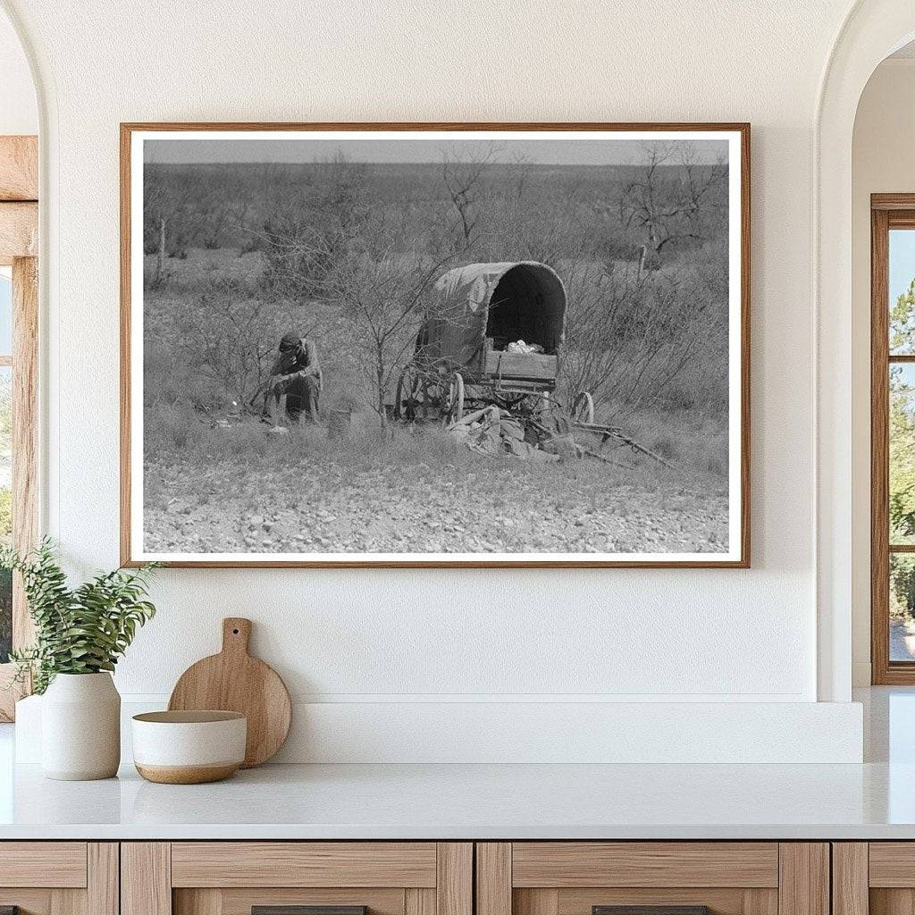 Man Camping in Mesquite Uvalde Texas March 1939