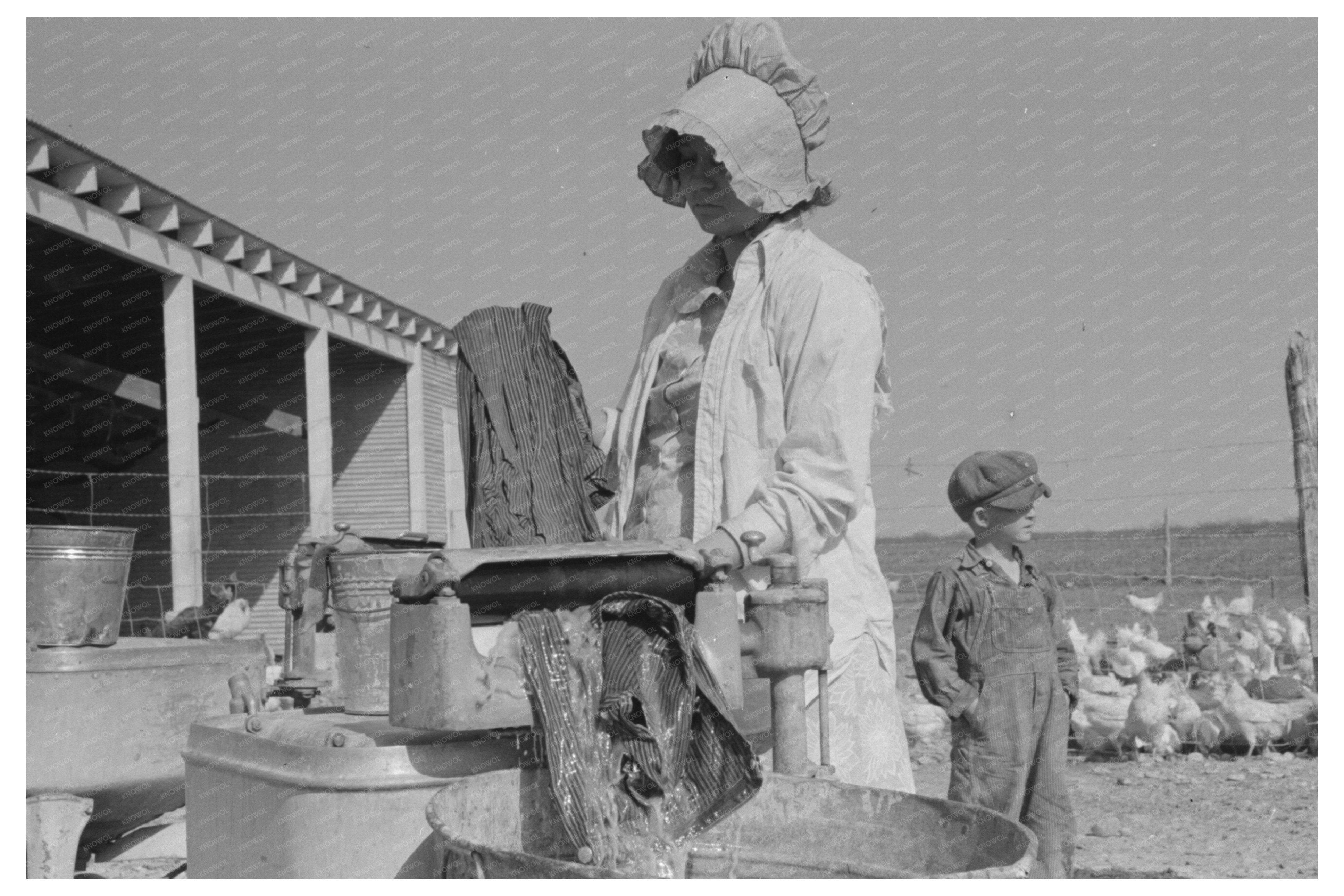 Woman Washing Clothes on Farm in El Indio Texas 1939