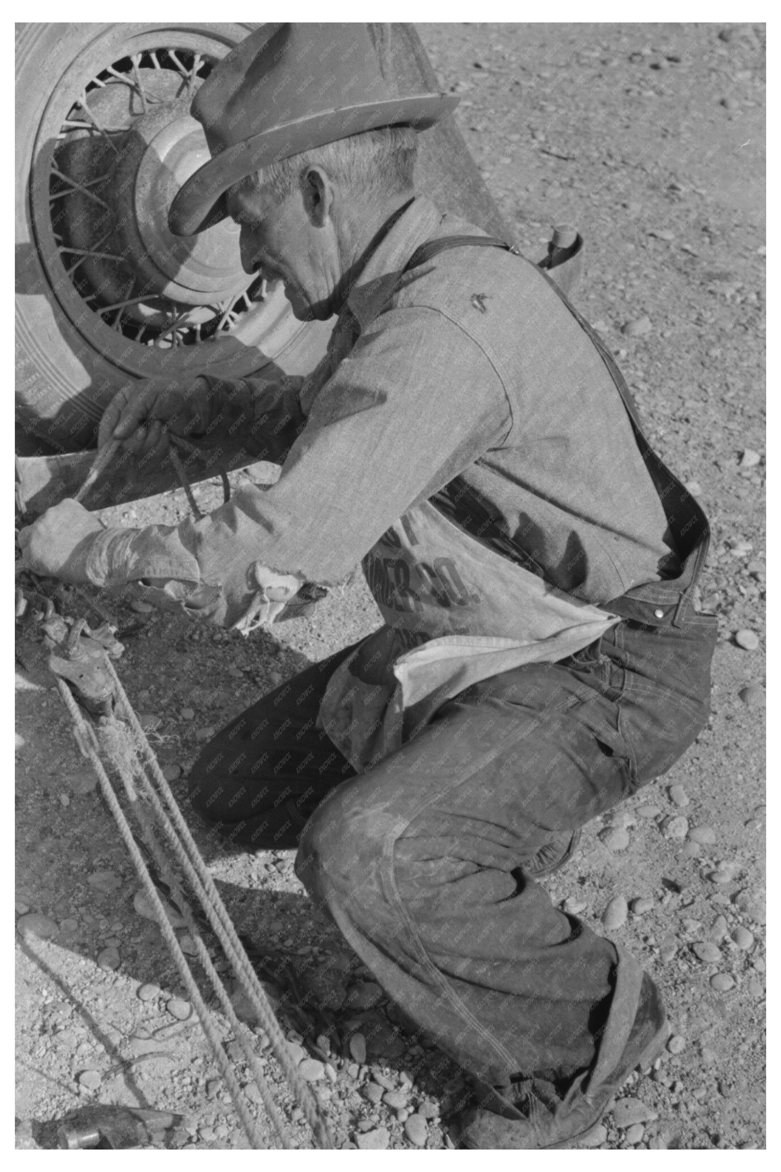 Milton Farmer Stretching Barbed Wire Texas March 1939