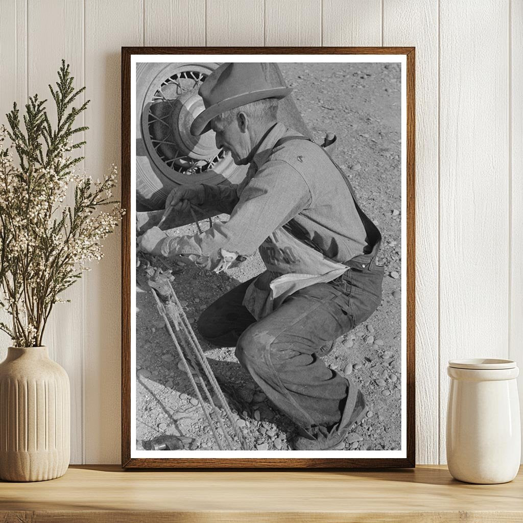 Milton Farmer Stretching Barbed Wire Texas March 1939